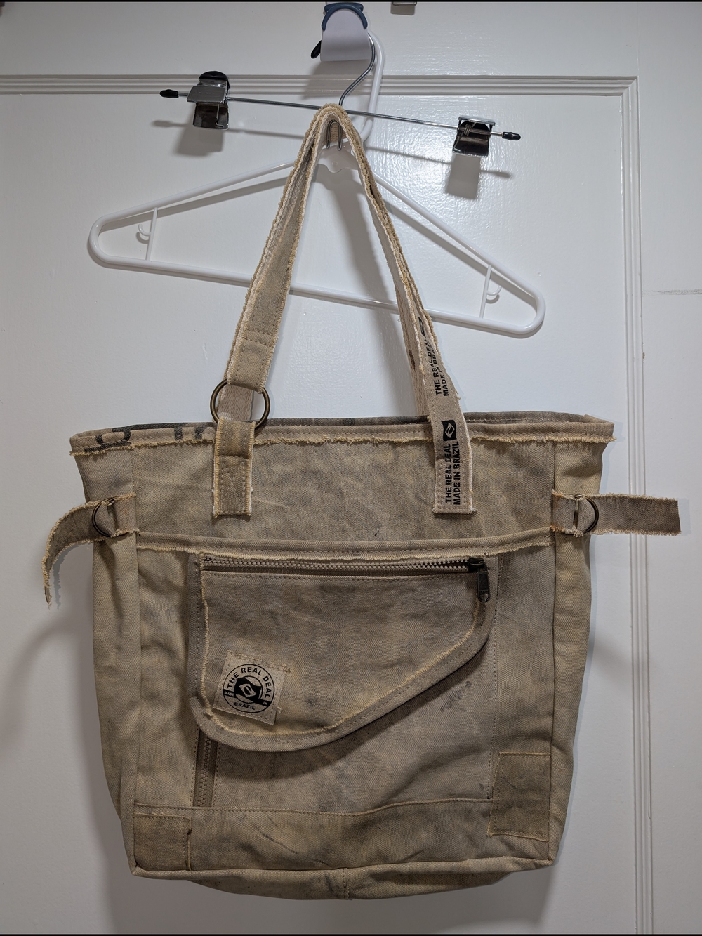 The Real Deal Made In Brazil Canvas Tote Bag in Distressed Beige